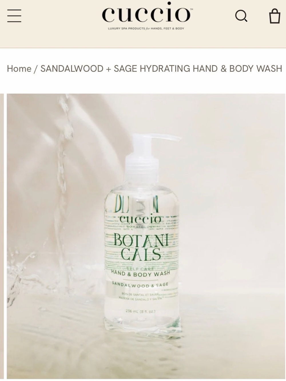 Cuccio Botanicals Sandalwood & Sage Hydrating Hand & Body Wash — Clear